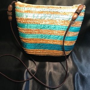Small Wicker Purse with tones of Turquoise